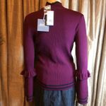 Marled Ribbed Wine w/Black Stripes Sweater Purple Size M Photo 2