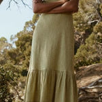 Mango  Gingham Check Midi Dress Size 6 Green Tan Square Neck Summer Cottagecore Photo 0