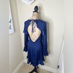 Hello Molly NTM: Navy Long Sleeve Satin Ruffle Hem Open Back Mini Dress M Photo 13