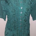 Mamta Vintage  Dark Green Jacquard Dress Short Sleeve Button Down renaissance Photo 3
