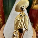Vintage Gold tone Lady with Dog Figural Brooch Photo 3