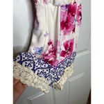 Tea & Cup  Small Floral Open Back Romper Lace Edging Blue Pink Photo 1