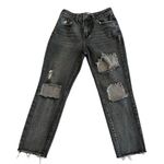 KIU Jeans Womens Size 3 Black Crop Taper Distressed Raw Hem Mom Fit Denim Pants Photo 0