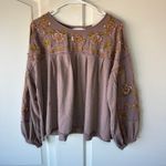 In Loom In Loom Rose Taupe Embroidered Drop Sleeve Blouse Mauve Peasant Floral Medium Photo 1