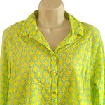 Lands' End Women's Abstract Print Long Sleeve Blouse Size 14 Petite -Yellow/Blue Photo 5
