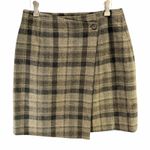 Max Mara Weekend Wrap Mini Skirt 12 Khaki Wool Glen Plaid Winter Dark Academia Tan Photo 1