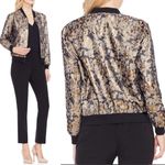 Vince Camuto  Gold Foil Jacquard Metallic Bomber Jacket Black NWT Size S Photo 1