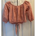 American Eagle Off the Shoulder Pink Tie Front Eyelet Blouse Size XS Photo 1