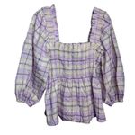 Ganni  Smocked Seersucker Plaid Top Sz. 38 (M) Photo 3