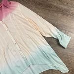 American Vintage Vintage America Shirt Women M Pink Blue Cream 100% Viscose Tie Dye V Neck Button Photo 3
