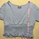 Urban Outfitters : Light Blue Henley Smocked Crop Top Photo 3