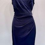 Alythea ModCloth Navy Blue Faux Wrap Dress Side Pleats Surplice V Neck Bodycon Photo 0