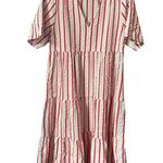Take Two size EU 42 or US 10 seersucker tiered 100% cotton made in turkey dress Red Photo 3