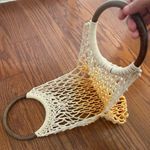 Macramé Handbag Wooden Handle Ombre Beach Bag Boho Chic Retro White Photo 8