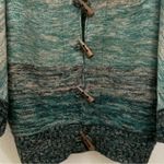 Joie  Merino Wool Cashmere Green Multi Knit Cape Poncho Wood Button Sweater M Photo 9