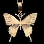 Rose Gold Tone Rhinestones Butterfly Pendant Necklace Estate Bling Pink Photo 5