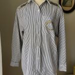 VINTAGE 1980s bedazzled jaguar pinstriped blouse Size L Photo 3