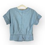 Madewell Pleated Short-Sleeve Top Women's XS Light Blue Denim Button Front NWT Photo 3