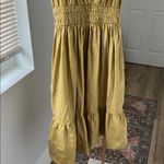Meadow Rhodes Boho Eyelet V Neck Short Sleeve Midi Dress in Golden Tan Size S Photo 2