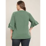 Bloomchic  Womens Plain Ruffle Tiered Round Neck Blouse Green 12 Photo 1