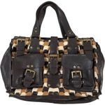 Mulberry Roxanne Bag Tricolor Woven Leather Satchel Brown Black Cream Rare VTG Photo 5