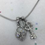 Lock & Key crystal charm silver tone necklace 18” Photo 0