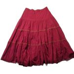 Anthropologie NWT Tiered Lace Maxi in Maroon Red Cotton Pull-on Skirt 1X Photo 3