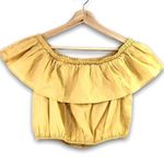 Love, Fire - Off Shoulder, Linen Blend, Crop Blouse in Mustard Yellow - M Photo 1