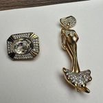Woman In Long Dress / Carolee Rectangle Rhinestone Gold Tone Lot Of 2 Brooch Pin Photo 0