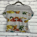 ZARA  Collection Floral Graphic Tee Women’s Small Gray Short Sleeve Top Portugal Photo 0