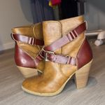 American eagle Tan‎ & Brown Ankle Strap Block Heel Boots Photo 0