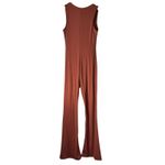 Qinsen Womens Medium Jumpsuit Sleeveless Square Neck Flare Leg Stretch Brown Photo 8