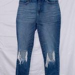 No Boundaries  Dark Wash Denim High Rise Busted Knee Raw Hem Ankle Jeans size 7 Photo 0