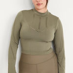 Old Navy  Seamless Olive Green Long Sleeve Athletic‎ Top Thumb Hole Mock Neck 2X Photo 0