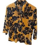 Adrienne Vittadini  Gold, Mustard, Yellow- Black Flowers Blouse‎ & Scarf Neck Photo 2