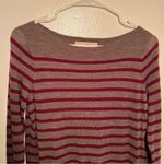 Loft  Boatneck Tunic Sweater Brown PInk Stripes Photo 2