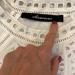 Olivaceous Off-White Eyelet Sheer Lightweight Knee Length Short Sleeve Dress L Photo 6