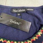 Tolani Collection Mesh Embroidered Blouse in Navy Photo 4