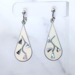 Vintage Clip On Earrings Cream Enamel & Inlayed Abalone Alpaca Mexico Photo 0