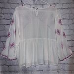 Luna Moon Anthropologie Boho Baby Doll Blouse Size Medium Embroidered Detail Pink Photo 1