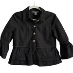 Kate & Mallory  Women's Small Black Denim Bell Sleeve Button Front Ruffled Jacket Photo 0