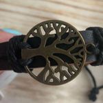 Unisex Genuine Leather Black Bracelet decorated with Tree of Life Photo 3