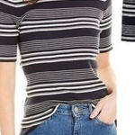 frame denim FRAME Striped Rib Knit Tee Navy Multi 70s Style T Shirt Photo 0