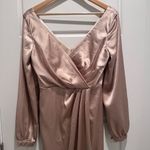 Revelry Vera Satin Dress Long Sleeve Maxi Size 8 Bridesmaids Cocktail Champagne Gold Photo 3