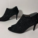 J. Rene Radita Satin Rhinestone peep top shooties heel shoe women size 9 M Black Photo 0