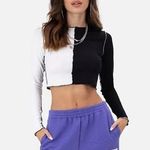 Adika Black and White Long Sleeve Color Block Tee Photo 1