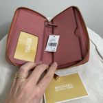 Michael Kors Large Zip Around Suede Wallet Rose Pink Gold Detail Clutch Case Photo 6