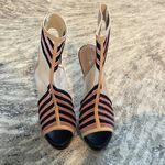 L'Agence L’Agence Black and Orange Striped Mesh Heels Photo 2