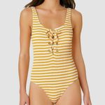 California Waves Women's Yellow Textured Grommet One-Piece Swimsuit Size L Photo 4
