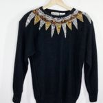 Diana Marco Black Silk Blend Embellished Crewneck Sweater Women's Size 38 Large Photo 3